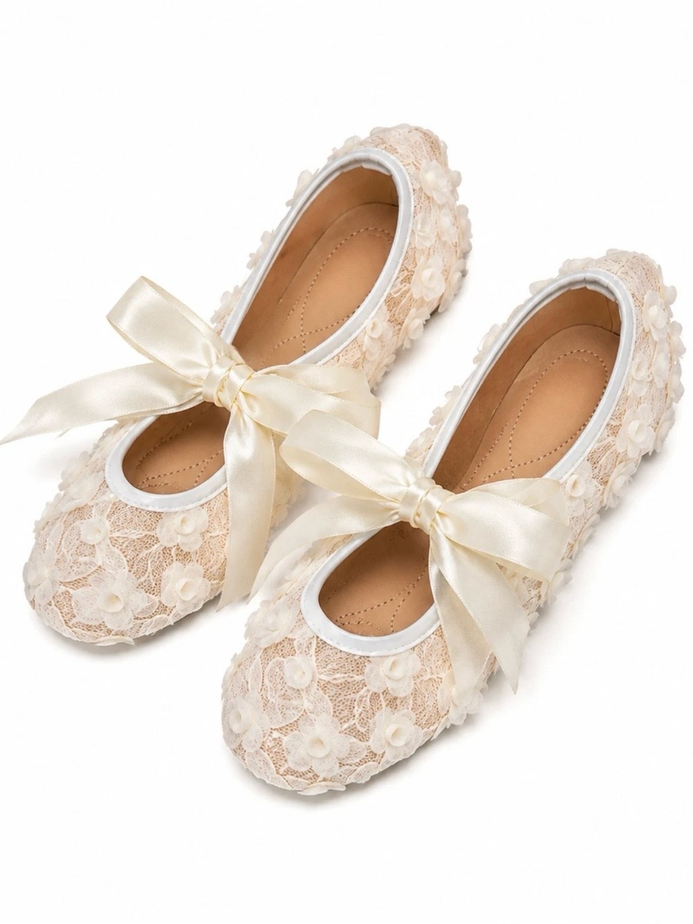 Women's Elegant Bow-Knot Mesh Lace Flat Shoes, Decorated With 3D Rose Flowers
